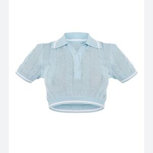 NWT PrettyLittleThing Blue Sheer Knit Top